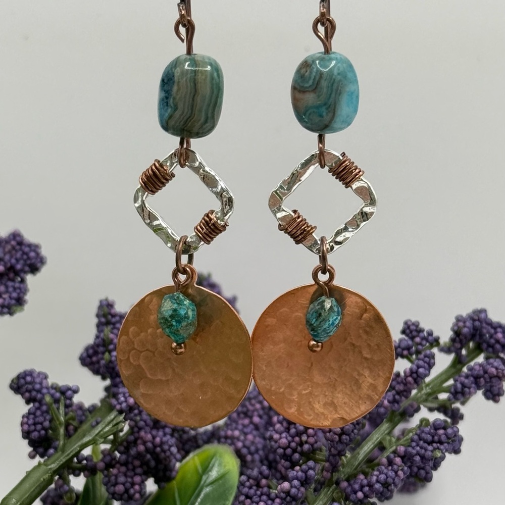 Copper and Turquoise Dangle Earrings - Picture 8 of 8